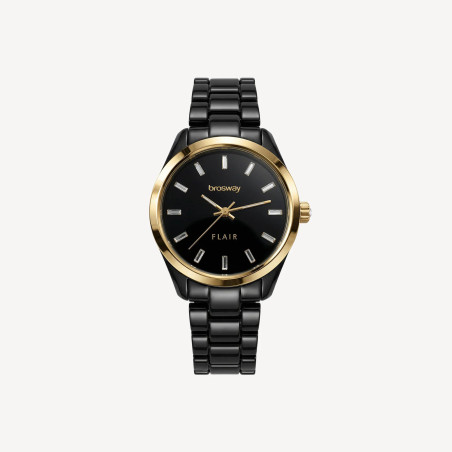 Orologio Brosway Flair WFA07 Donna in Acciaio PVD Oro 14K con Cristalli e Cinturino Nero