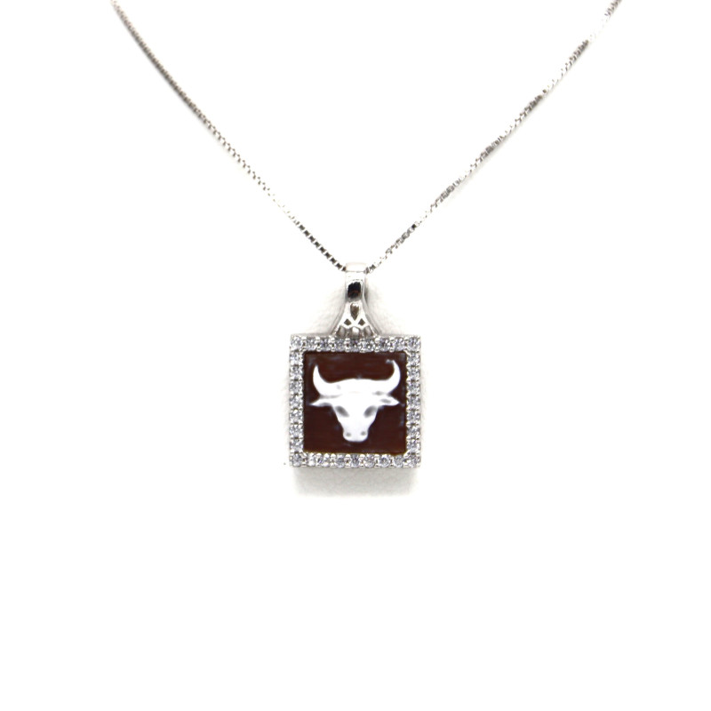 Collana Donna Nadir in Argento 925% con Ciondolo Segno Zodiacale Toro Cammeo con Conchiglia Sarda