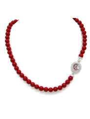 Collana Donna Nadir in Pasta di Corallo Rosso, Centrale in Argento 925 45cm