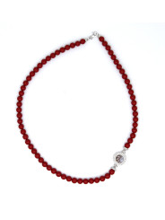 Collana Donna Nadir in Pasta di Corallo Rosso, Centrale in Argento 925 45cm