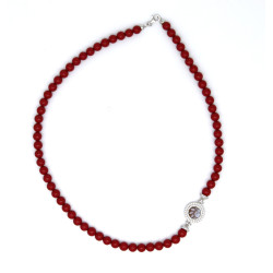 Collana Donna Nadir in Pasta di Corallo Rosso, Centrale in Argento 925 45cm