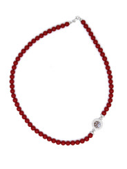 Collana Donna Nadir in Pasta di Corallo Rosso, Centrale in Argento 925 45cm