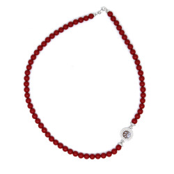 Collana Donna Nadir in Pasta di Corallo Rosso, Centrale in Argento 925 45cm