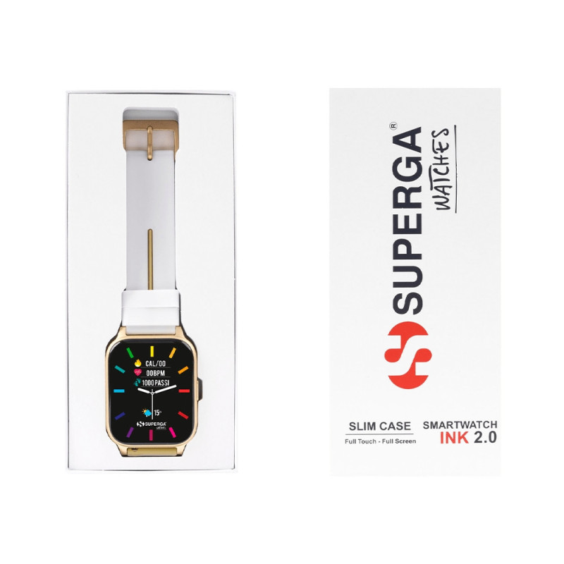 Orologio Smartwatch Donna Superga Ink SW-STC014 Cinturino Bianco e Oro 42 mm