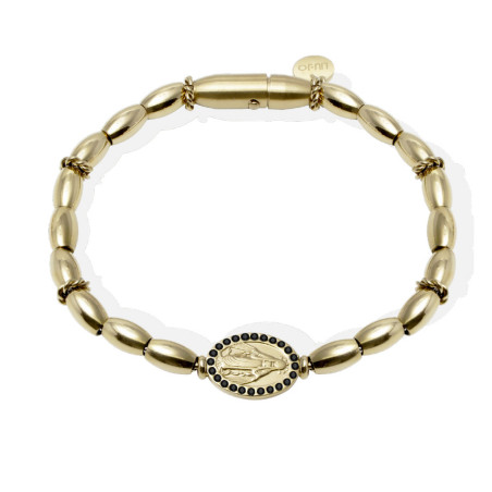 Bracciale Uomo LiuJo Acciaio Dorato Madonna Lucida Zirconi Neri MLJ553