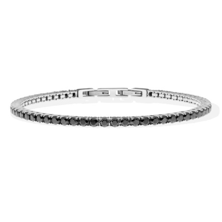 Bracciale Uomo LiuJo Tennis Zirconi Neri 3 MM Acciaio Lucido MLJ555