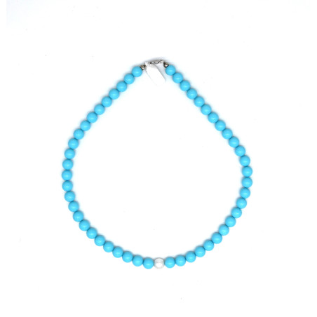 Collana Nadir Donna Pasta di Corallo Turchese con Perla Bianca Coltivata Centrale