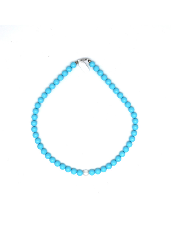 Collana Nadir Donna Pasta di Corallo Turchese con Perla Bianca Coltivata Centrale