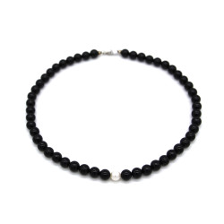 Collana Nadir Donna Pasta di Corallo Nero con Perla Bianca Coltivata Centrale
