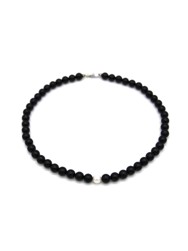 Collana Nadir Donna Pasta di Corallo Nero con Perla Bianca Coltivata Centrale