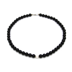 Collana Nadir Donna Pasta di Corallo Nero con Perla Bianca Coltivata Centrale