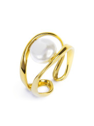 Anello aperto da donna Marlù in acciaio dorato con perla 33AN0022GW-M