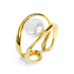 Anello aperto da donna Marlù in acciaio dorato con perla 33AN0022GW-M