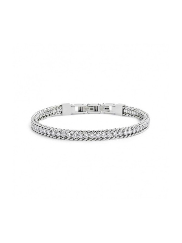 Bracciale Uomo Tennis Marlù 31BR0001W-L in Acciaio 316L con Cristalli Bianchi