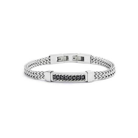 Bracciale Uomo Marlù Sparkles 31BR0003-N in Acciaio 316L con Cristalli Neri