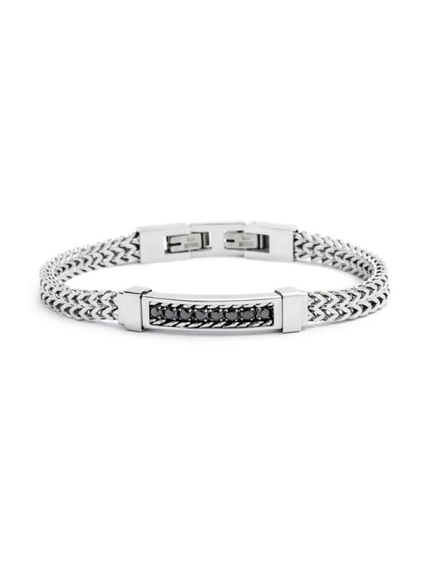 Bracciale Uomo Marlù Sparkles 31BR0003-N in Acciaio 316L con Cristalli Neri