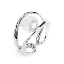 Anello aperto da donna Marlù in acciaio Silver con perla 33AN0022W-S