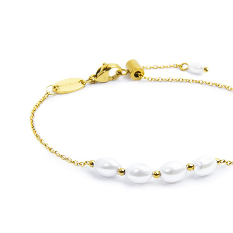 Bracciale catena da donna Marlù in acciaio dorato Perle 33BR0045G-W