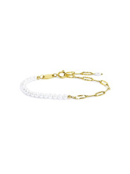 Bracciale Unisex Marlù catena figaro Acciaio Oro e perle irregolari 33BR0046G-W