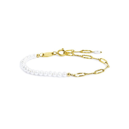Bracciale Unisex Marlù catena figaro Acciaio Oro e perle irregolari 33BR0046G-W