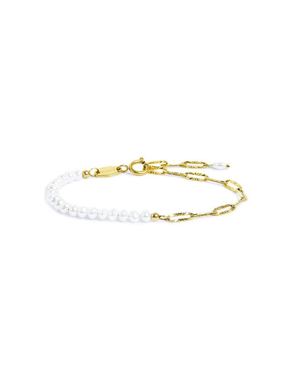 Bracciale Unisex Marlù catena figaro Acciaio Oro e perle irregolari 33BR0046G-W