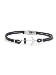 Bracciale Uomo Marlù Man Class 4BR1817N in Pelle Nero con Centrale Ancora