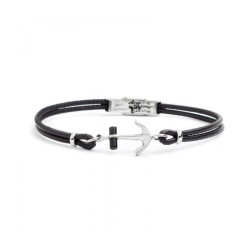 Bracciale Uomo Marlù Man Class 4BR1817N in Pelle Nero con Centrale Ancora