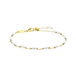 Bracciale catena da donna Marlù acciaio dorato pallini e perle 33BR0048G-W