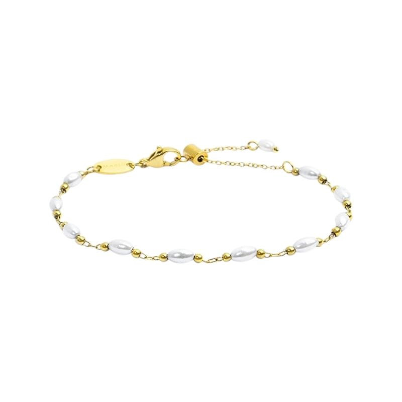 Bracciale catena da donna Marlù acciaio dorato pallini e perle 33BR0048G-W Bracciale catena da donna Marlù acciaio dorato pallini e perle 33BR0048G-W