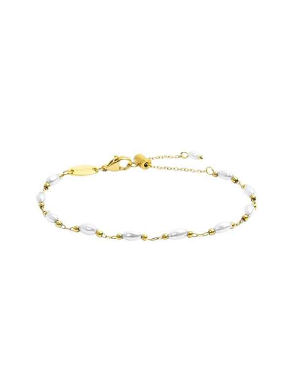 Bracciale catena da donna Marlù acciaio dorato pallini e perle 33BR0048G-W
