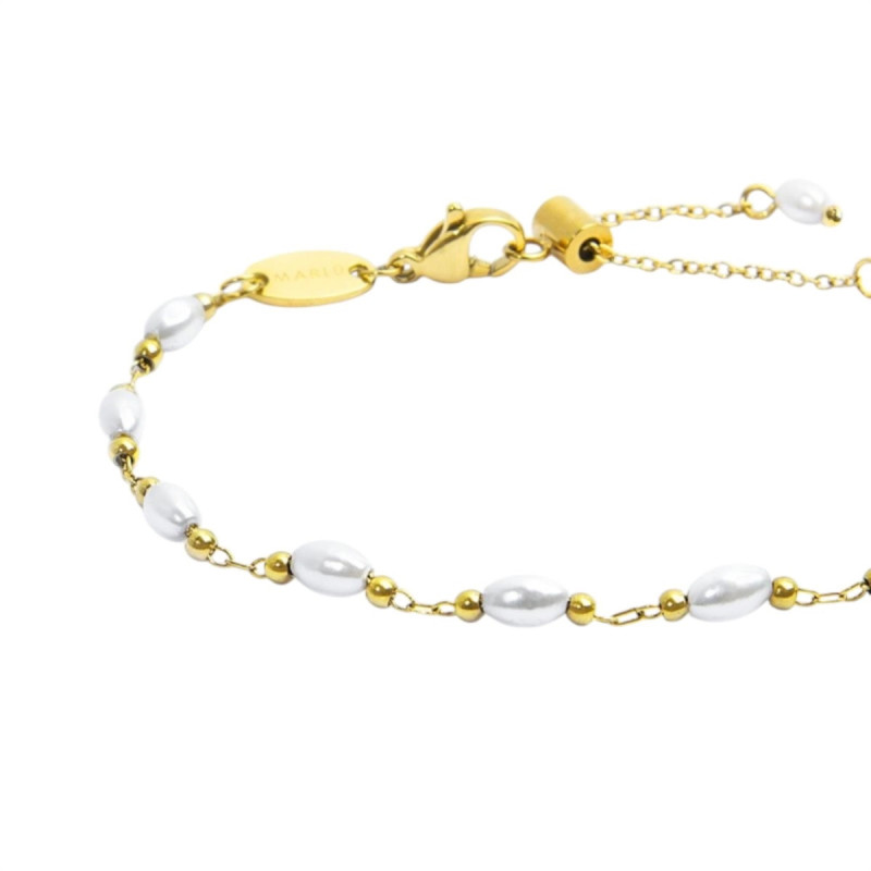 Bracciale catena da donna Marlù acciaio dorato pallini e perle 33BR0048G-W