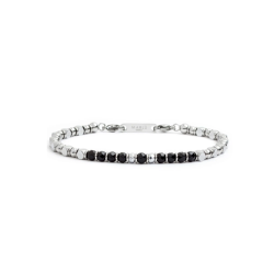 Bracciale Uomo Marlù 4BR1823N in Acciaio 316Lcon Pietra Agata Nera ed Ematite