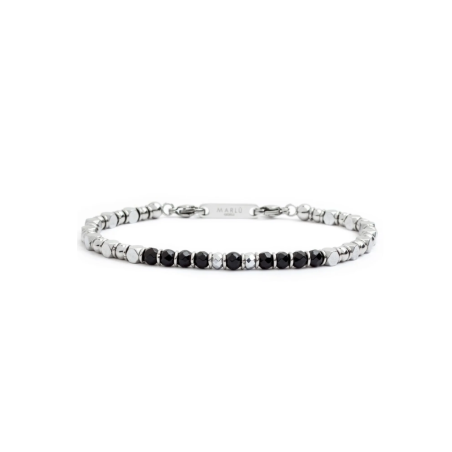Bracciale Uomo Marlù 4BR1823N in Acciaio 316Lcon Pietra Agata Nera ed Ematite