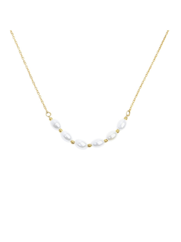 Collana girocollo da donna Marlù in acciaio Oro con perle 33CN0030G-W
