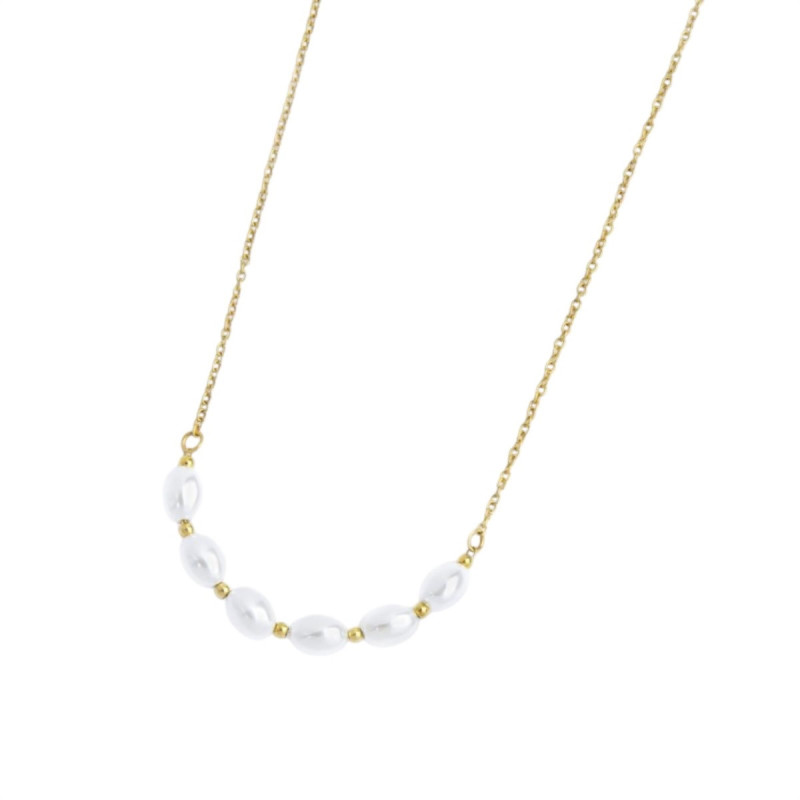 Collana girocollo da donna Marlù in acciaio Oro con perle 33CN0030G-W
