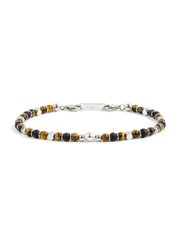 Bracciale Uomo Marlù 1BR0007 in Acciaio 316L Argento e Marrone Pietra Lavica