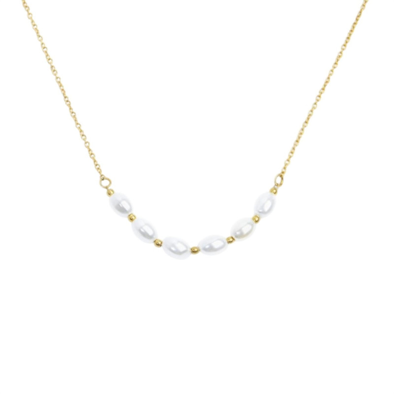 Collana girocollo da donna Marlù in acciaio Oro con perle 33CN0030G-W
