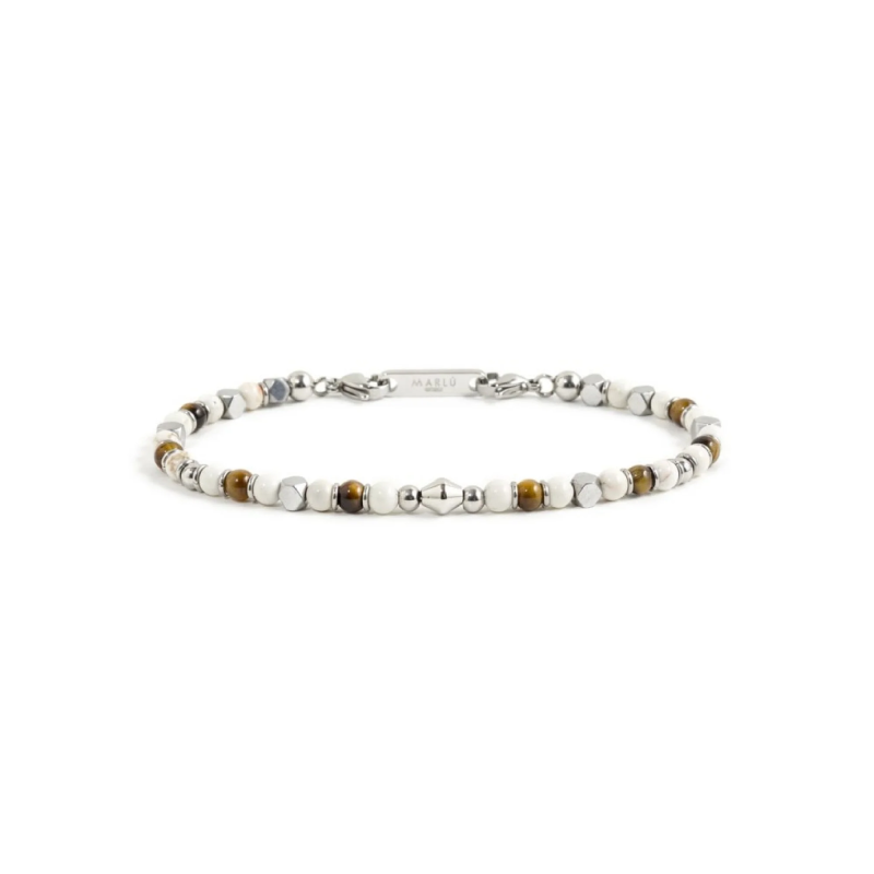 Bracciale Uomo Marlù 1BR0010 in Acciaio 316L Pietre Argento, Bianco e Marrone Bracciale Uomo Marlù 1BR0010 in Acciaio 316L Pietre Argento, Bianco e Marrone