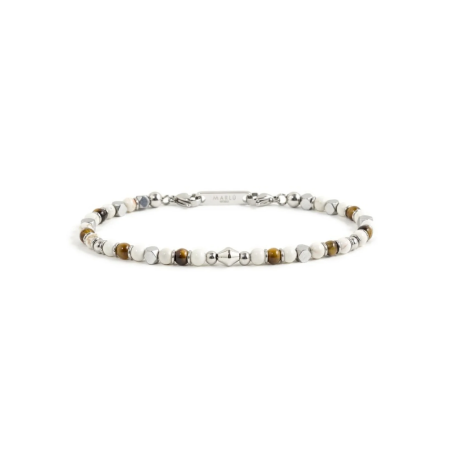 Bracciale Uomo Marlù 1BR0010 in Acciaio 316L Pietre Argento, Bianco e Marrone