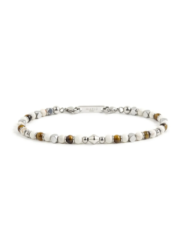 Bracciale Uomo Marlù 1BR0010 in Acciaio 316L Pietre Argento, Bianco e Marrone