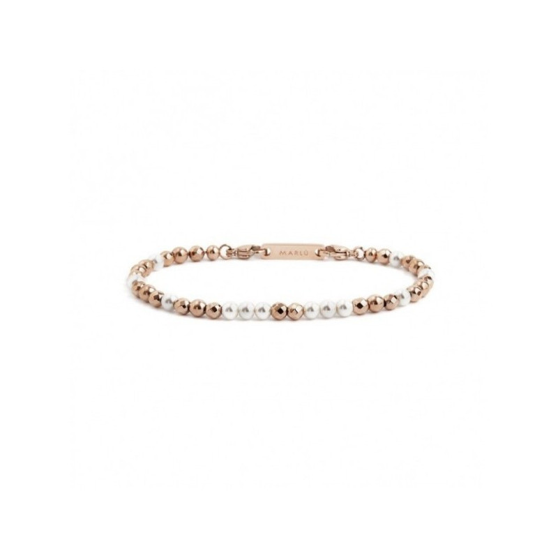 Bracciale Unisex Marlù 2BR0081R-W in Acciaio Ematite Oro Rosa e Perle Bianche