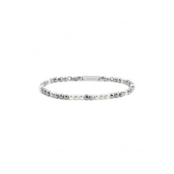 Bracciale Uomo Marlù 2BR0081-W in Acciaio Silver con Ematite e Perle Bianche