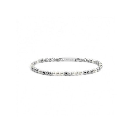 Bracciale Uomo Marlù 2BR0081-W in Acciaio Silver con Ematite e Perle Bianche