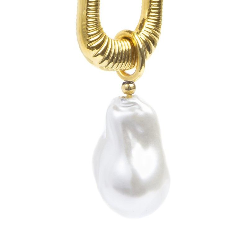 Monorecchino rettangolo donna Marlù acciaio dorato perla 33OR0065G-W