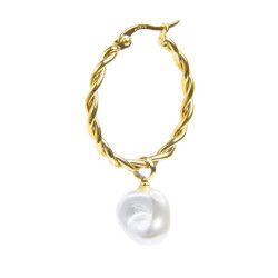Monorecchino Donna cerchio arrotolato Marlù acciaio dorato perla 33OR0069G-W