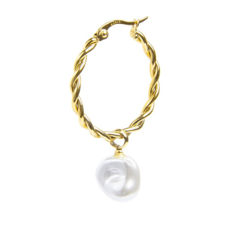 Monorecchino Donna cerchio arrotolato Marlù acciaio dorato perla 33OR0069G-W