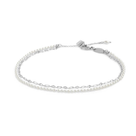 Cavigliera Donna Marlù 20CV090-W doppia catena con perle bianche e lip-cable
