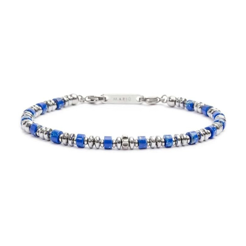 Bracciale Unisex Marlù 30BR0015-B in Acciaio Silver con Pietre Blu ed Ematite