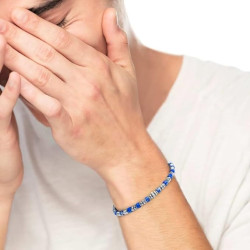 Bracciale Unisex Marlù 30BR0015-B in Acciaio Silver con Pietre Blu ed Ematite