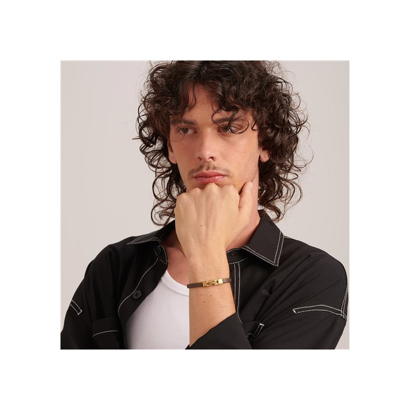 Bracciale Uomo Brosway Ink BIK136A in Pelle Marrone con Centrale Acciaio